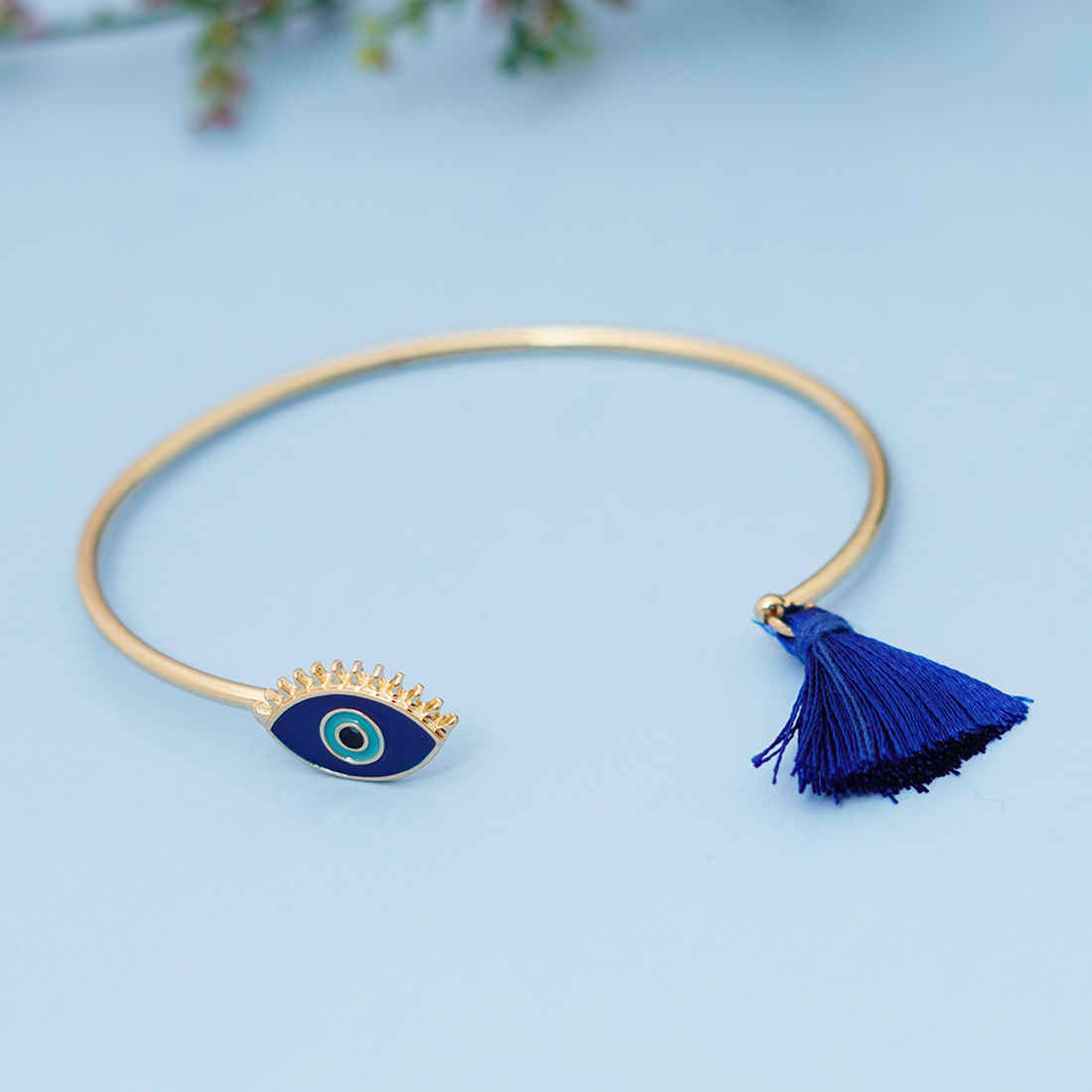 Blue Tassel Evil Eye Cuff Bracelet