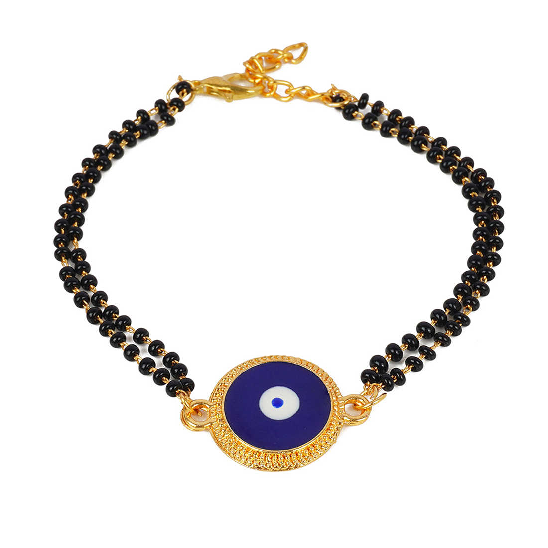 Gold Lined Dark Blue Evil Eye Mangalsutra Beads Rakhi