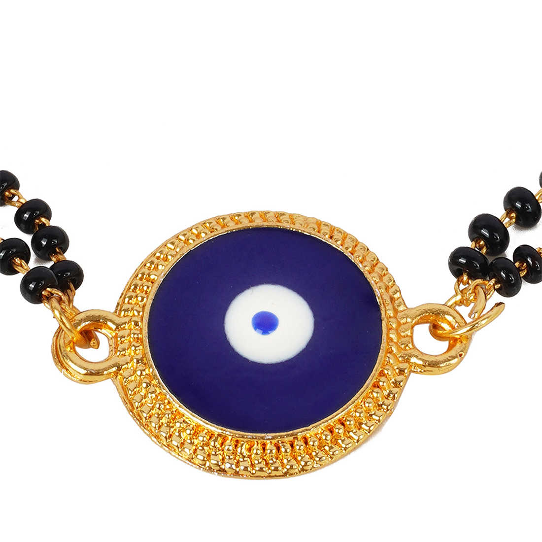 Gold Lined Dark Blue Evil Eye Mangalsutra Beads Rakhi
