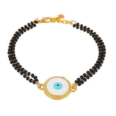 Gold Lined White Evil Eye Mangalsutra Beads Rakhi
