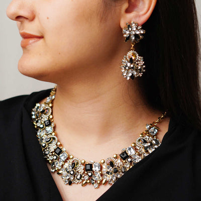 Charish Black Earrings & Necklace Set