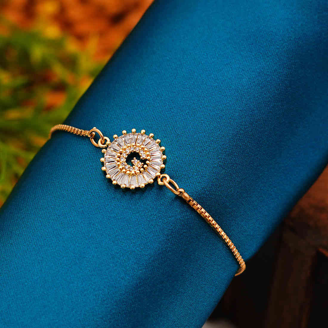 Crystal Studded “G” Alphabet Chain Bracelet