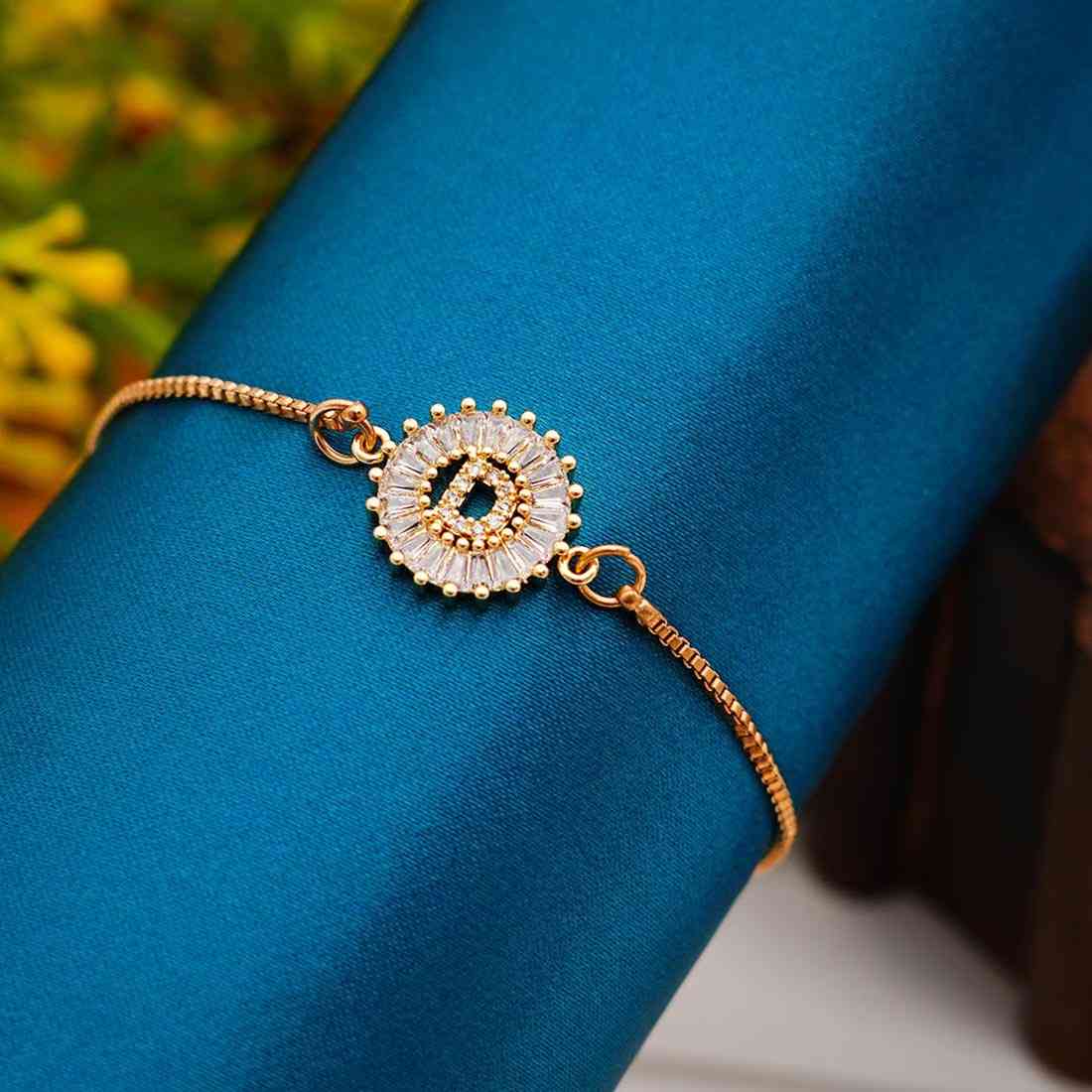 Crystal Studded “D” Alphabet Chain Bracelet