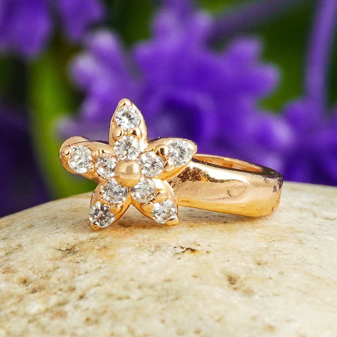 Diamond Flower Design Gold Nose Ring