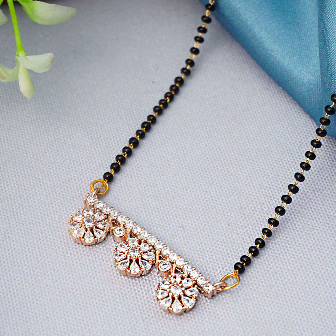Gold-Plated Studded and Beaded Mangalsutra