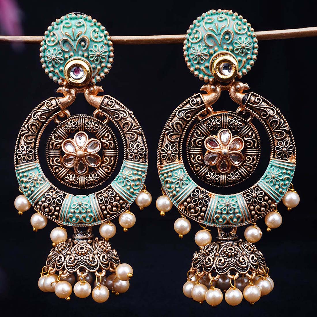 Mint Green Round Traditional Earrings