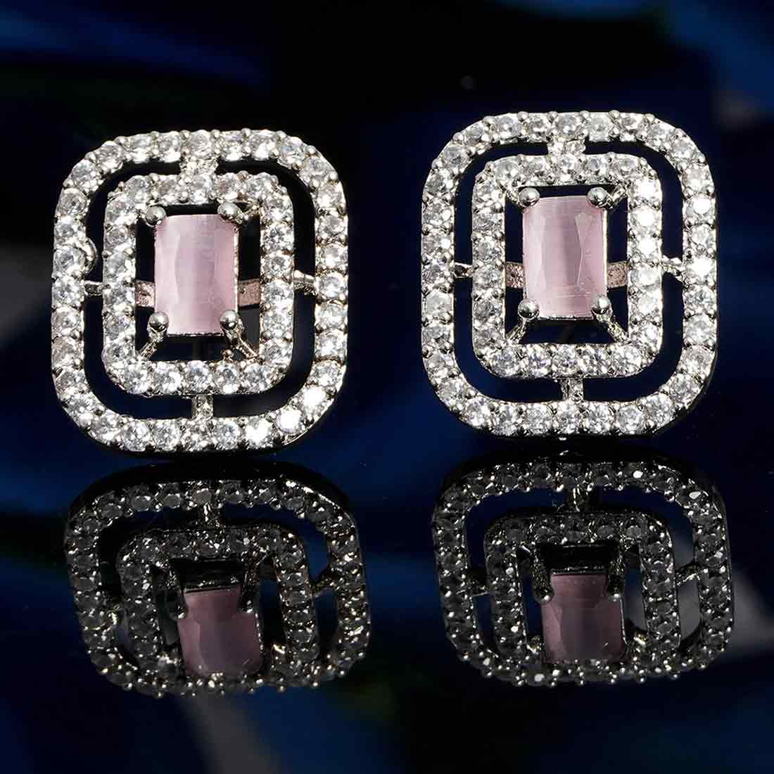 Pink Stone Center Crystal Studs
