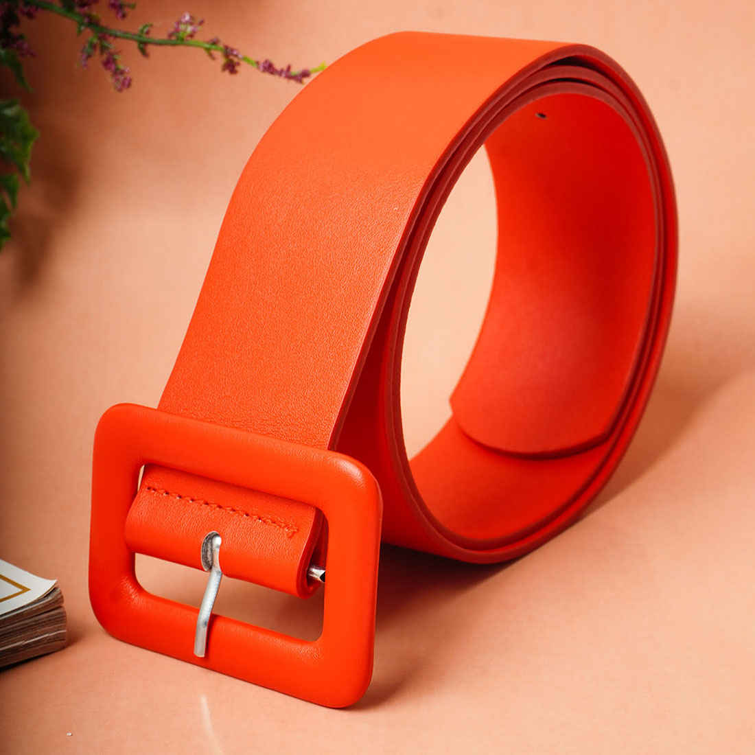 Rectangle Buckle Solid Red Belt