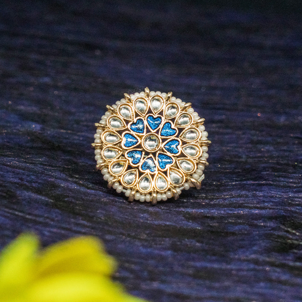 Triya Golden Stonework Blue Heart Pearl Ring