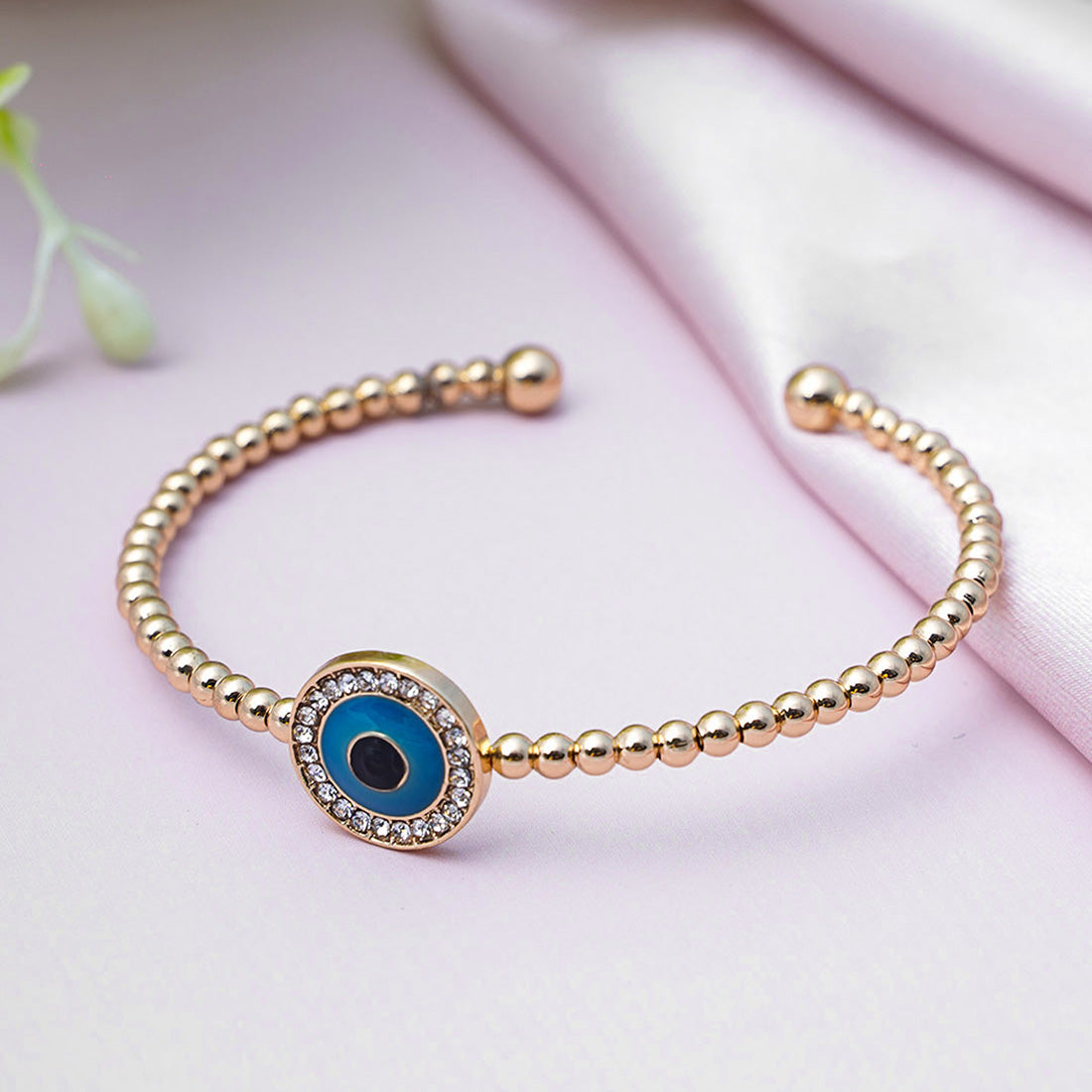 Women Gold-Toned & Blue Evil Eye Slip-On Cuff Bracelet