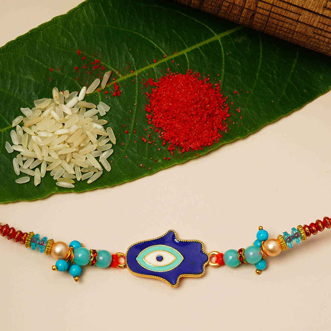 Prussian Blue Hamsa Hand Rakhi