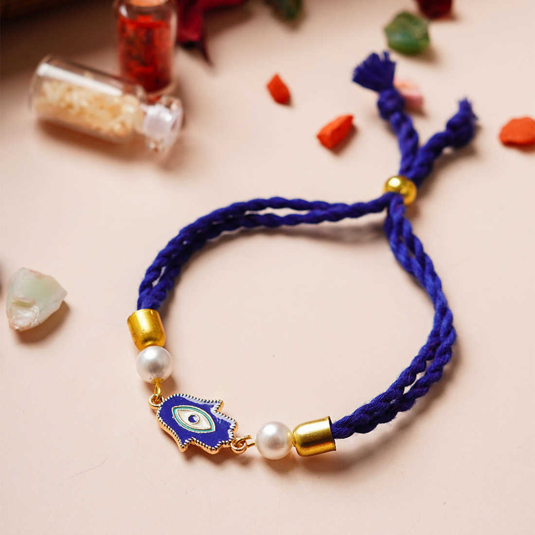 Dark Blue Hamsa Hand Thread Rakhi