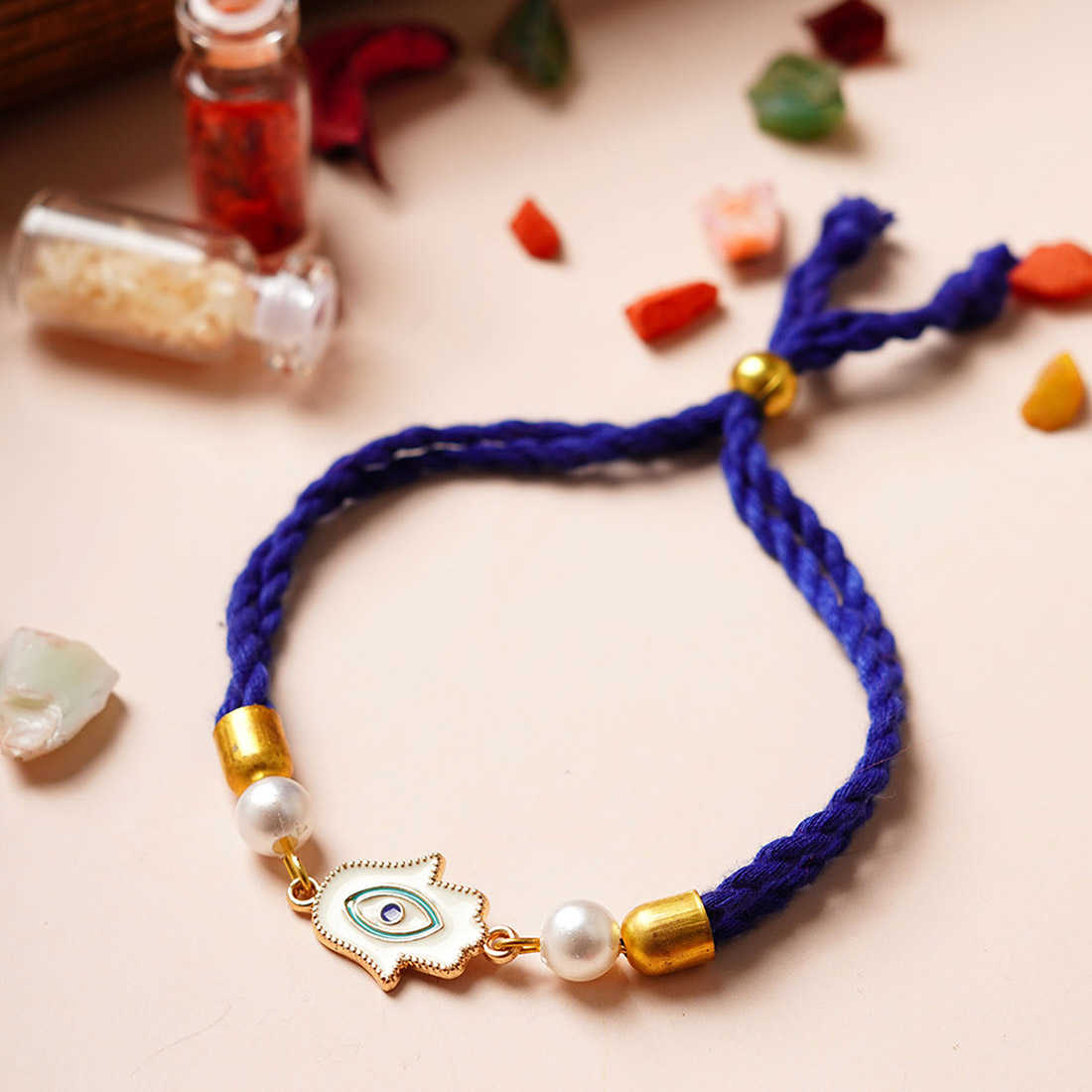 White Hamsa Hand Thread Rakhi