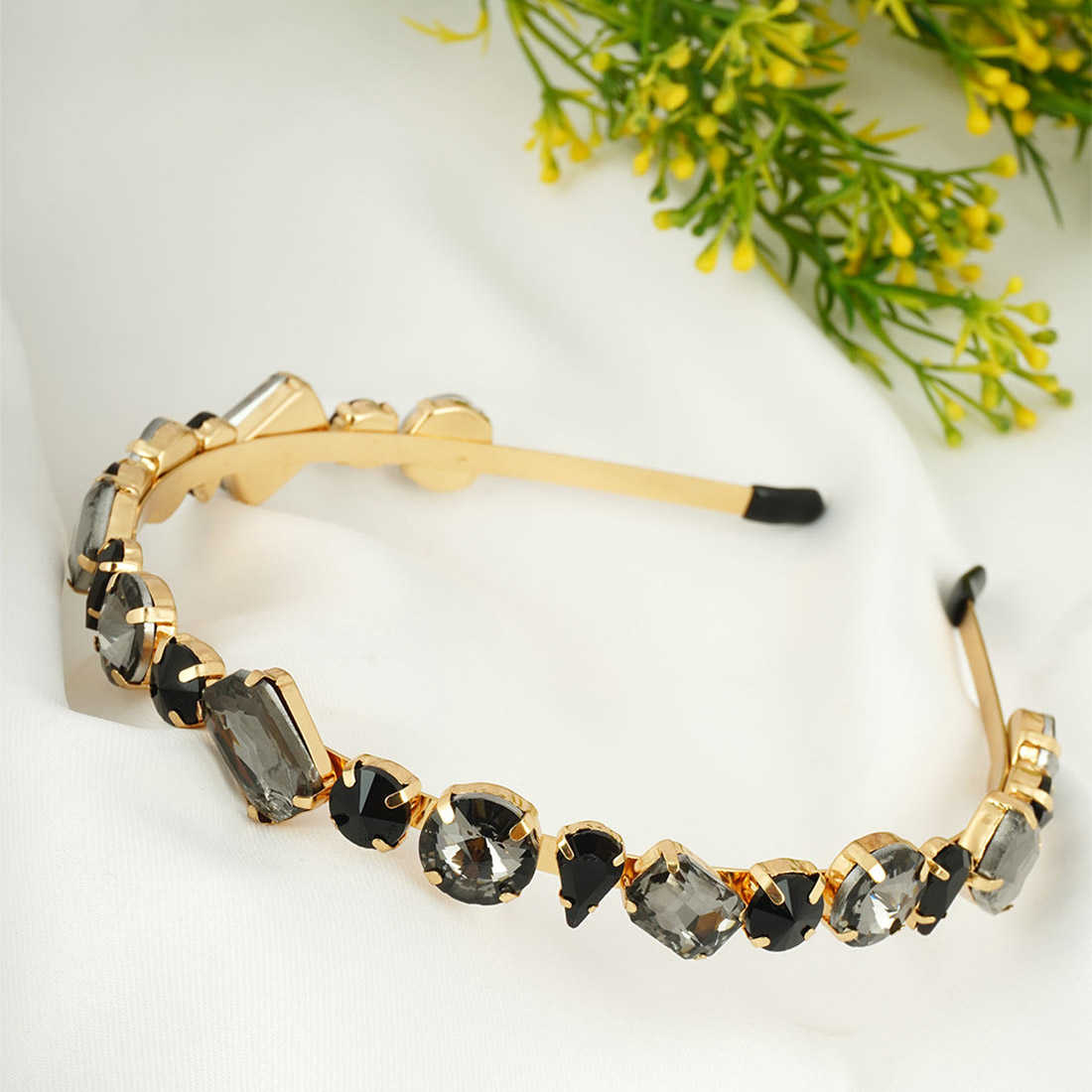 Black Crystal Gold Hair Band