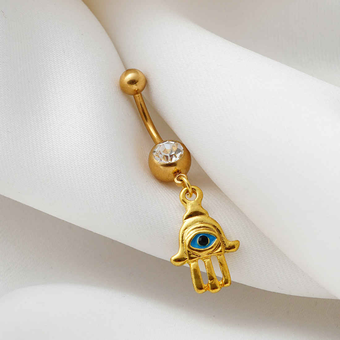 Gold Hamsa Hand Charm Belly Button Ring
