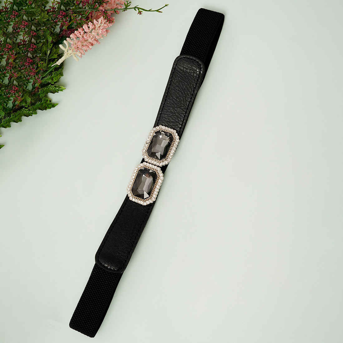 Black Crystal Stone Buckled Belt