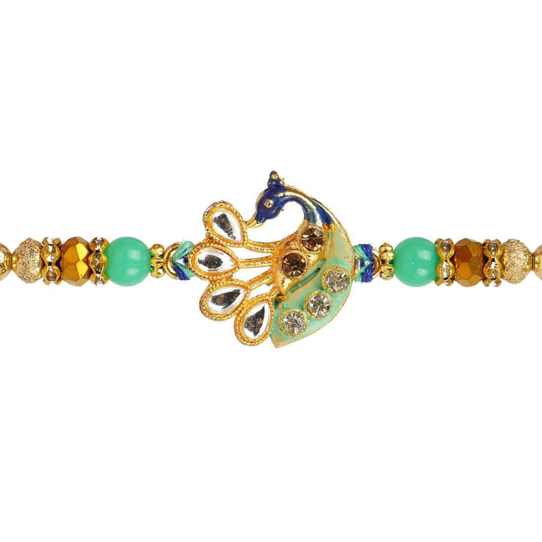 Urmika Green Peacock Rakhi with Roli Chawal