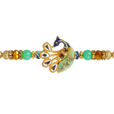 Urmika Green Peacock Rakhi with Roli Chawal