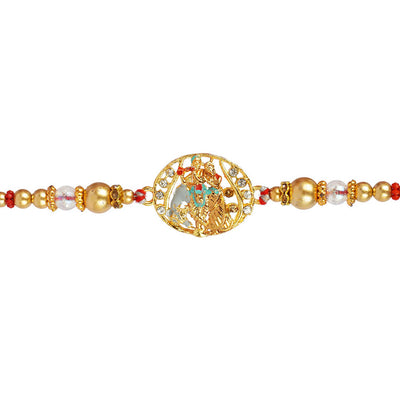 Urmika Golden Radha Krishna rakhi with Roli Chawal