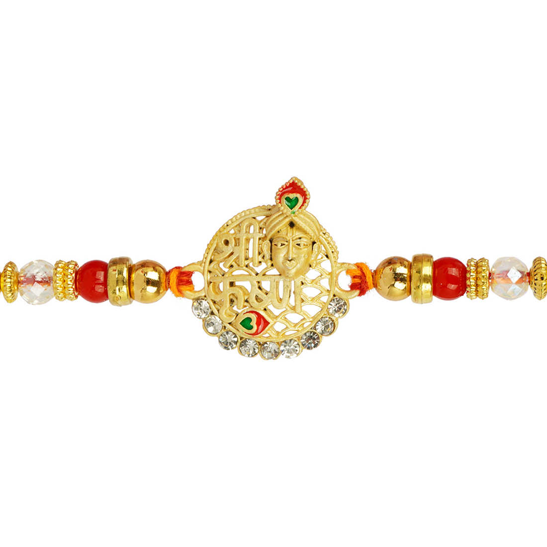 Urmika Shri Krishna Golden Color Rakhi with Roli Chawal