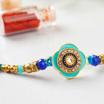 "Urmika White Stone Beaded Rakhi  with Roli Chawal"