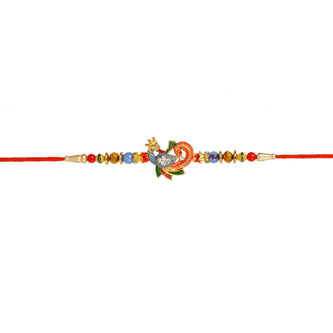 Urmika Peacock Rakhi with Red Thread with Roli Chawal