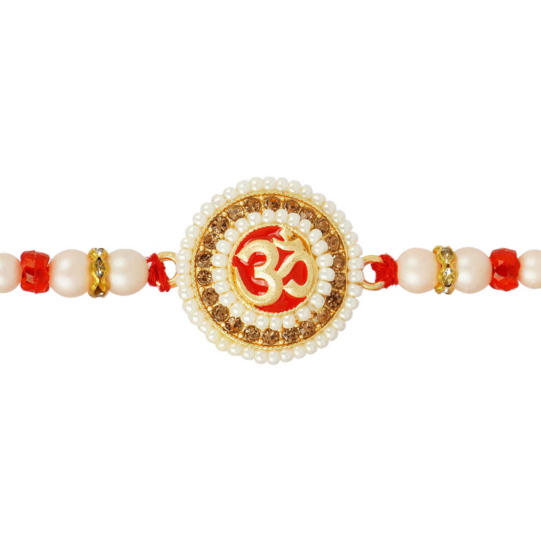 Urmika Om with white Pearl Rakhi with Roli Chawal