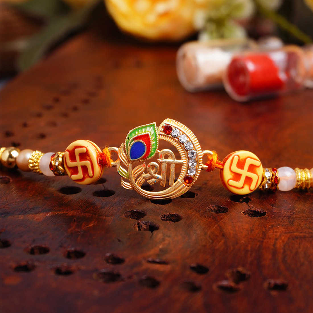 Urmika Shree Antique Rakhi with Roli Chawal