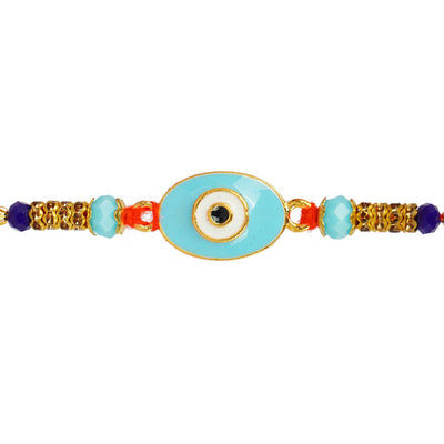 Ferosh Light Blue Evil Eye Rakhi with Roli Chawal