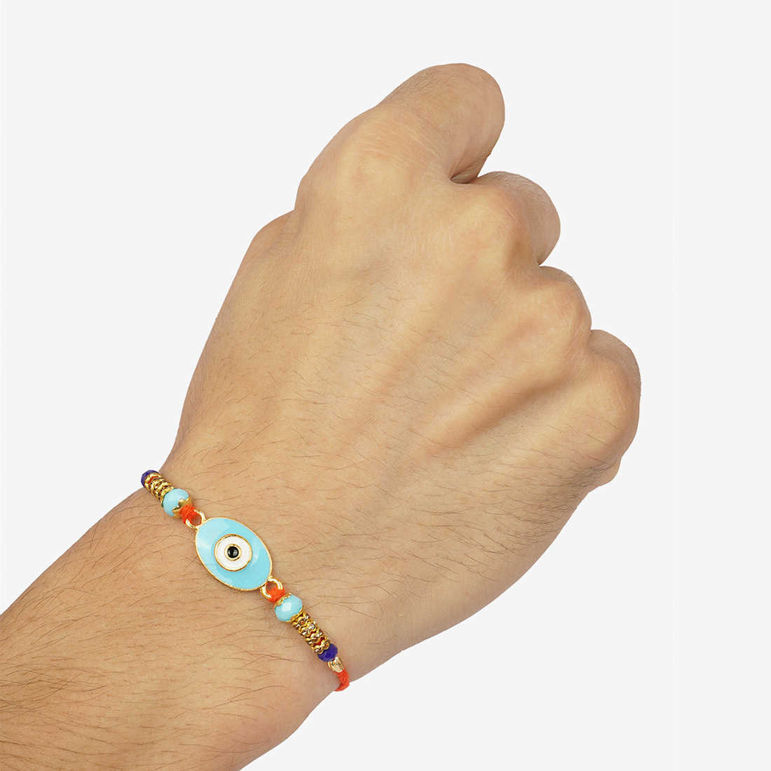 Ferosh Light Blue Evil Eye Rakhi with Roli Chawal