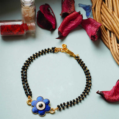 Dark Blue Floral Evil Eye Mangalsutra Beads Rakhi