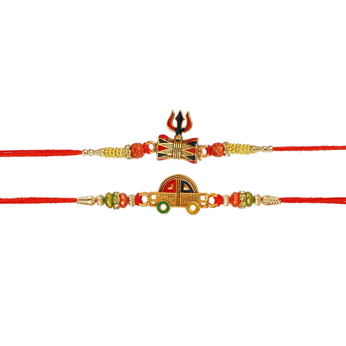 Urmika Car and Shiv Damru Rakhi Set of 2 with Roli Chawal