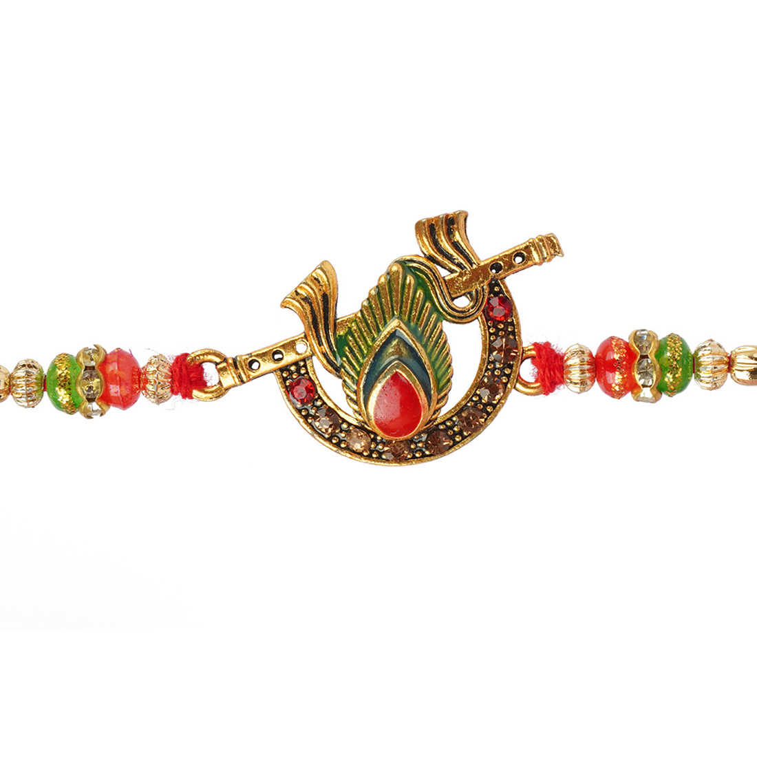 Urmika Shiv Damru, Flute and Tortoise Rakhi Set of 3 with Roli Chawal