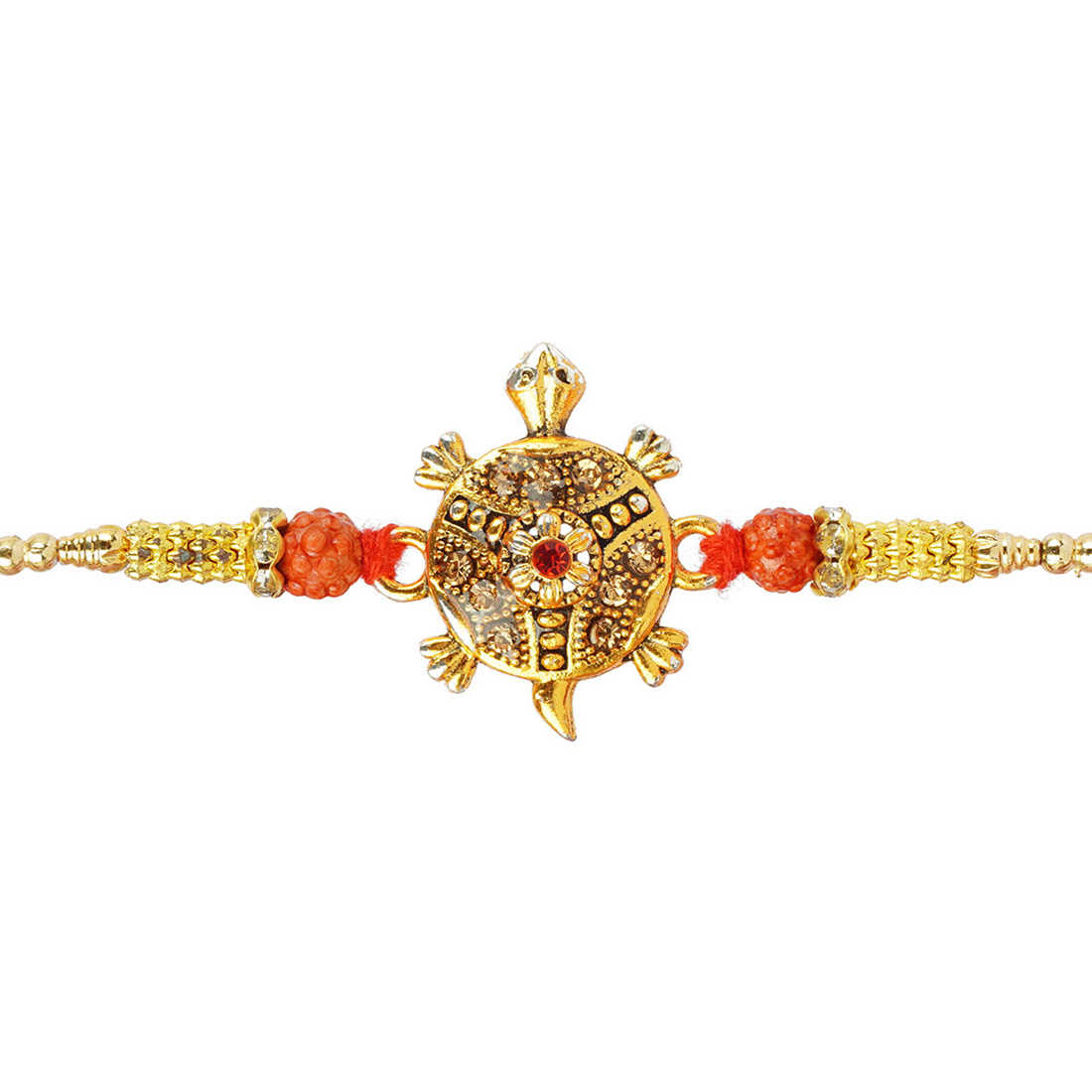 Urmika Shiv Damru, Flute and Tortoise Rakhi Set of 3 with Roli Chawal