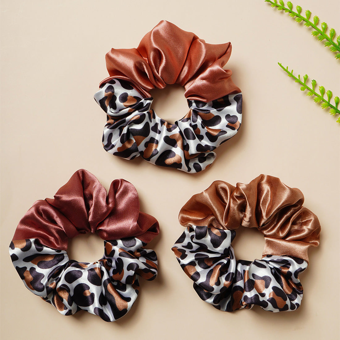 Rust Animal Print Scrunchie Set of 3