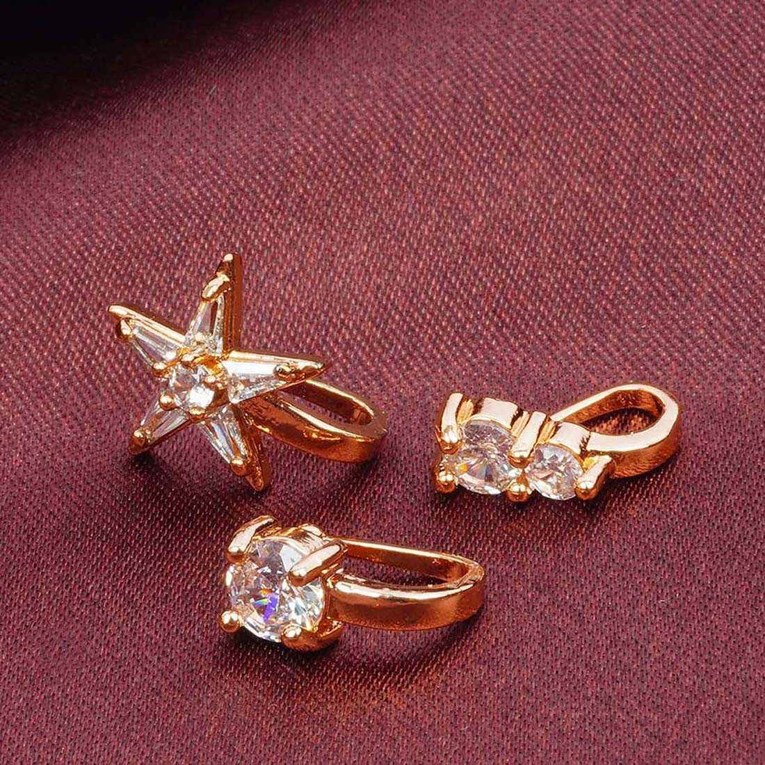 Star Crystal Gold Hued Nose Rings Set of 3