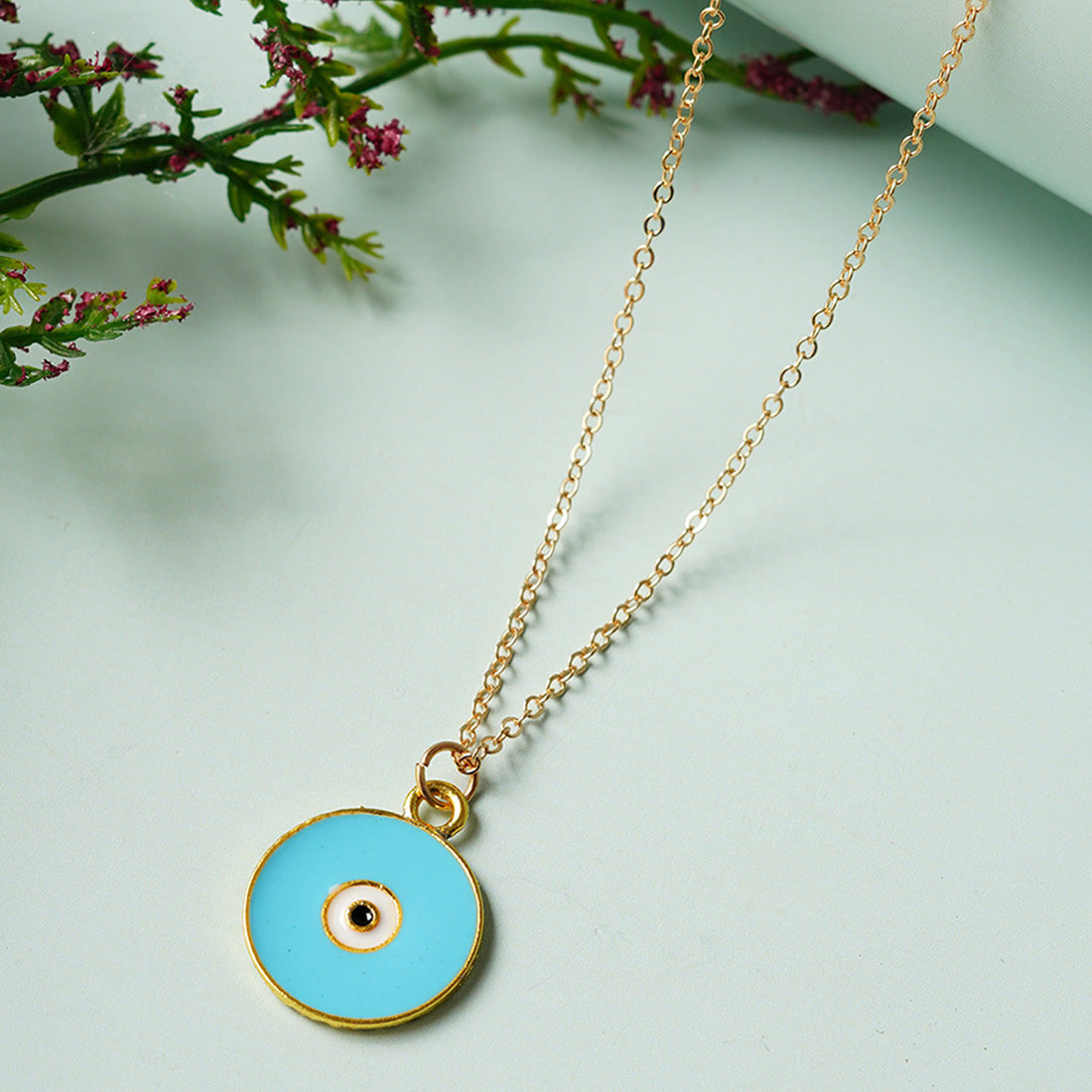 Sky-Blue Evil Eye Pendant Necklace