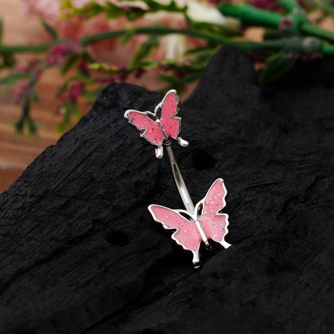 Pink Butterfly Belly Button Ring