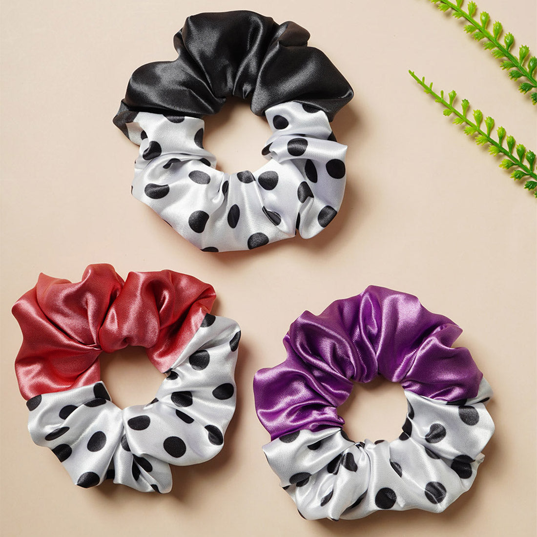 Purple Polka Dot Scrunchie Set of 3