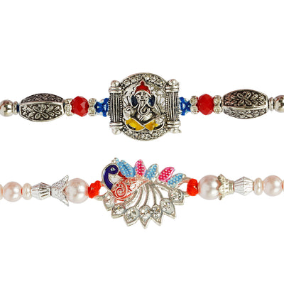 Shri Ganesh & Peacock Rakhi Set of 2