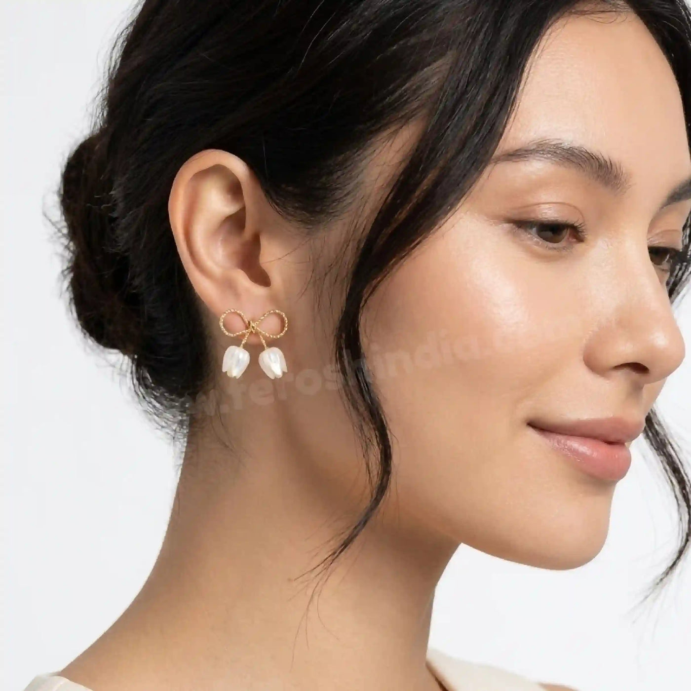 Buy White Flower Bow Stud Earrings Online - Ferosh India