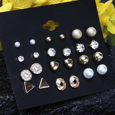 Amora 12 Pair Designer Stud Earrings Set