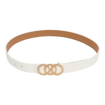 Textured Ring Buckle White Belt