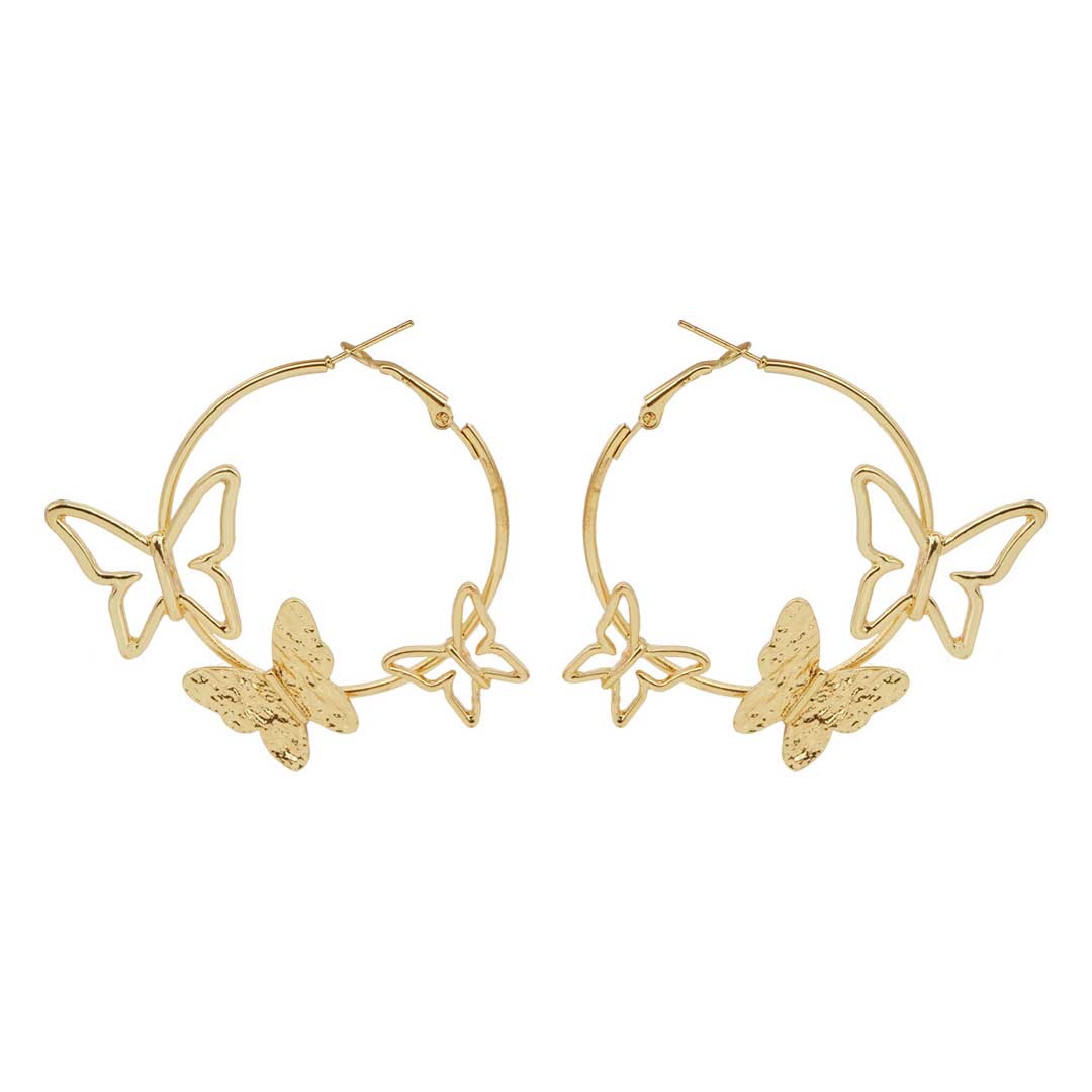 Gold Toned Butterfly Hoops