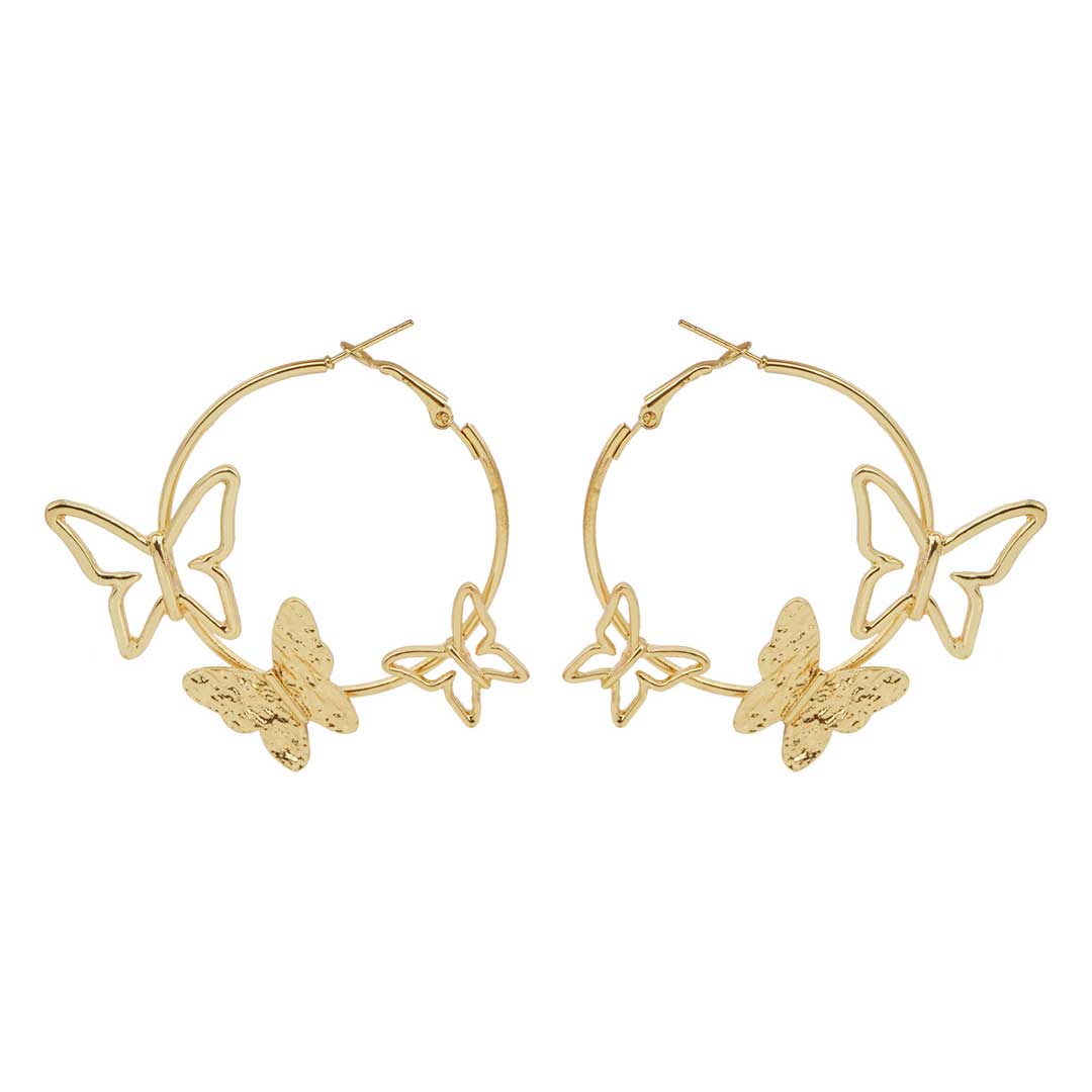 Gold Toned Butterfly Hoops