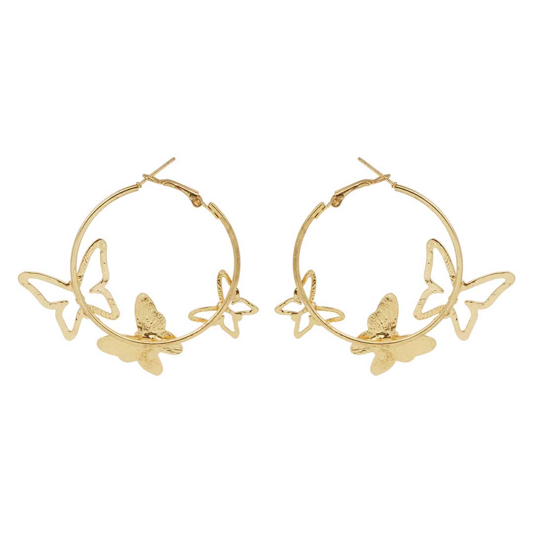 Gold Toned Butterfly Hoops