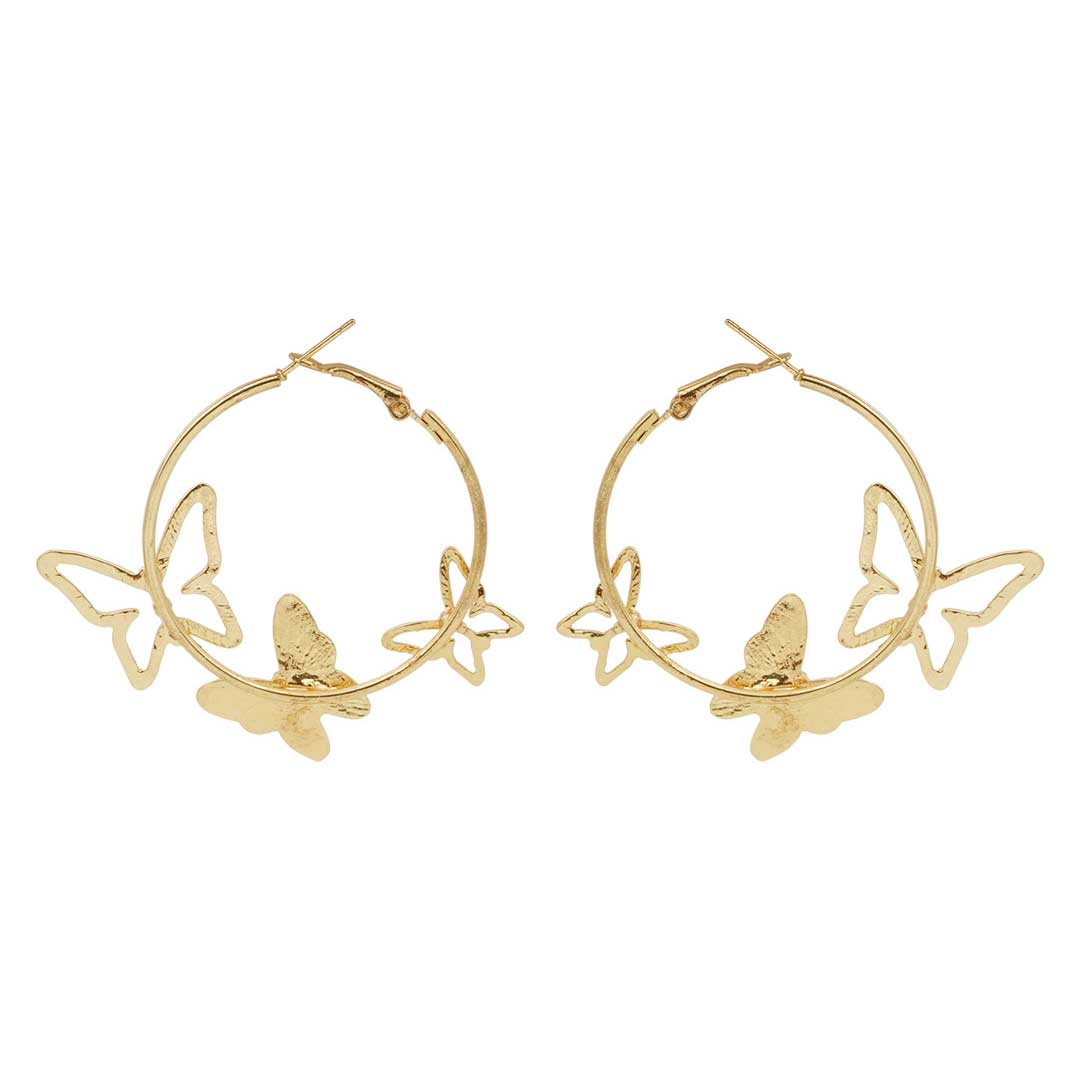 Gold Toned Butterfly Hoops