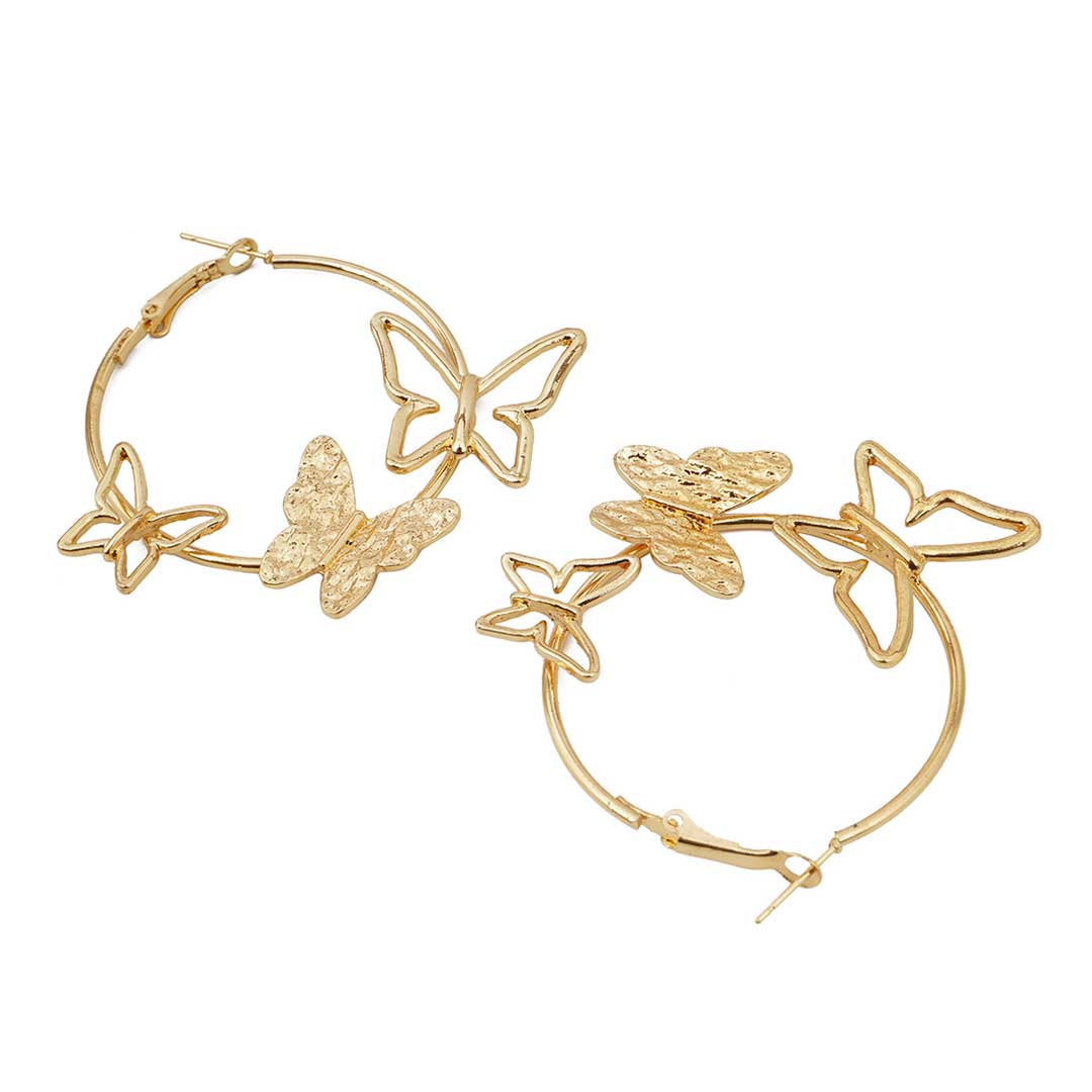 Gold Toned Butterfly Hoops