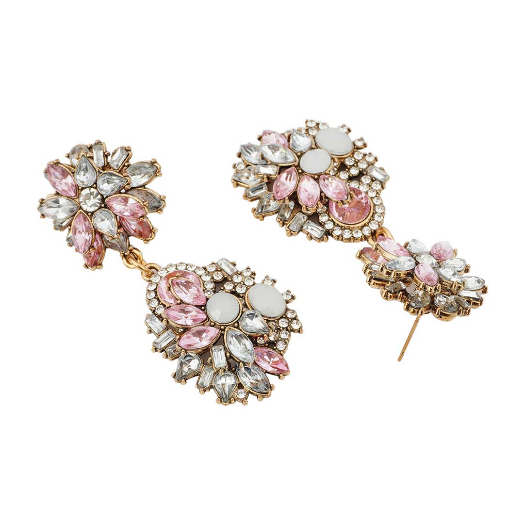 Pink Crystal Dangling Statement Earrings