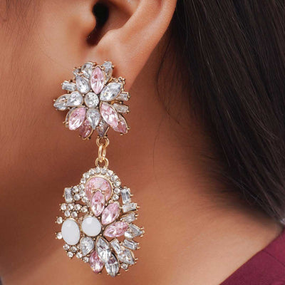 Pink Crystal Dangling Statement Earrings